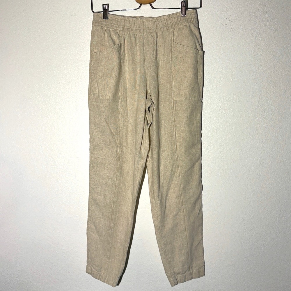 Old Navy‎ Womens XS Beige Linen Blend Elastic Waist Tapered Pull On Pants